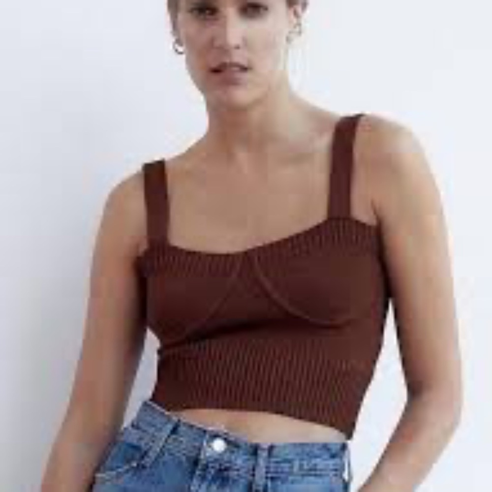 Zara Brown Ribbed Crop Top
